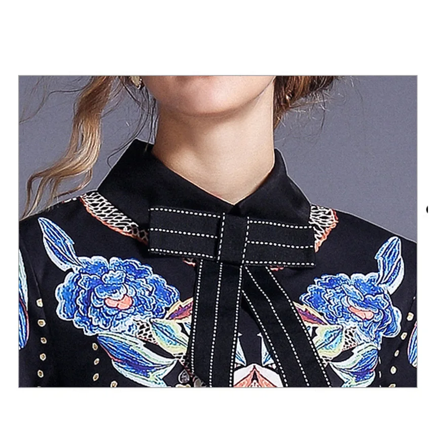 

Summer Autumn Runway Designer Shirt Dress Women Long Sleeve Print Vintage Dresses No Neck Tie High Quality Robe Femme Vestido