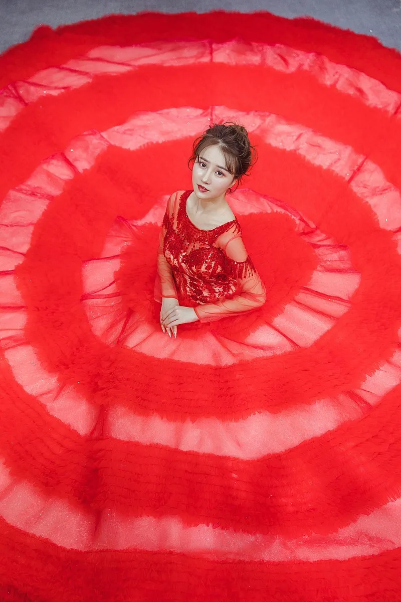 Красное красивое свадебное платье с бисером 2020 новый дизайн круглый вырез