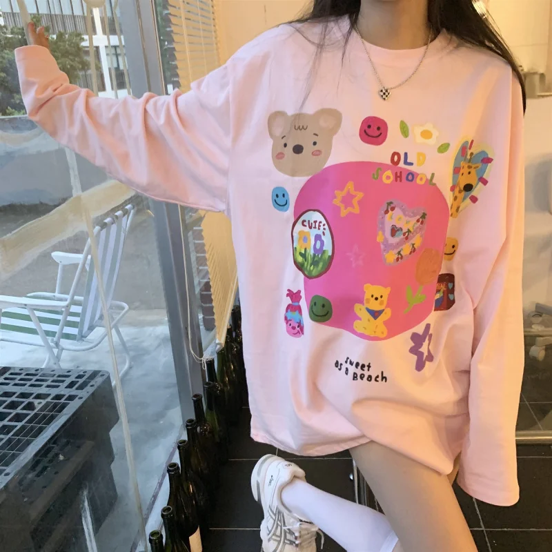 

3112 Autumn 2021 new sweet and age-reducing childlike printing loose long-sleeved T-shirt