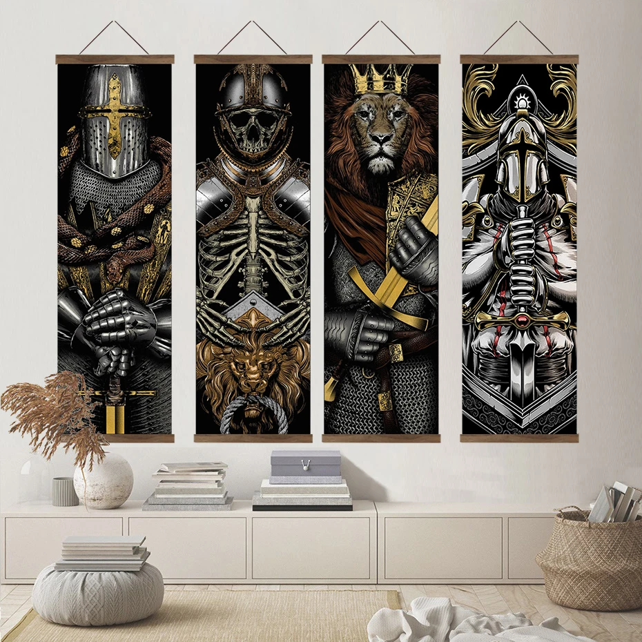 

Japanese Ukiyo-e Samurai Skeleton Wall Art Canvas Scroll Lion Face Posters Wall Pictures for Living Room Home Decor Painting