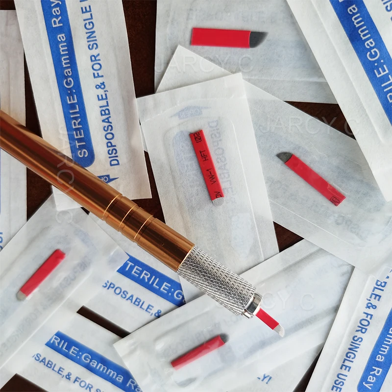 

500Pcs 0.18mm Nano Blades Red Microblading Needles Tattoo Eyebrow Needle Embroidery Agulha for Tattoo Eyebrow Makeup Manual Pen