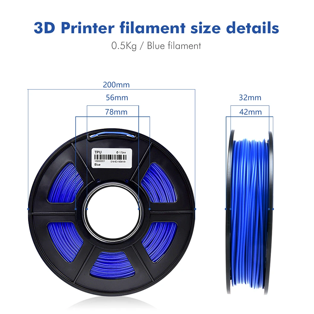 TPU Filament 1KG 1.75MM 3D Printer Filament Flexible Plastic Tolerance-+ 0.02mm High Resilience DIY TPU Case Material