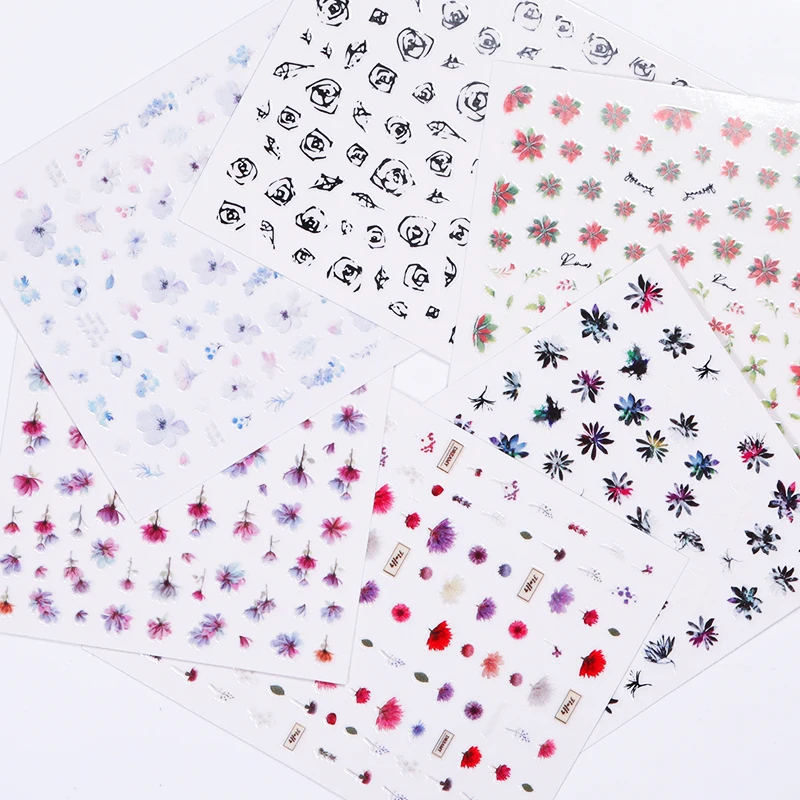 3D растения цветок цветные наклейки для ногтей красивые смешанные узоры