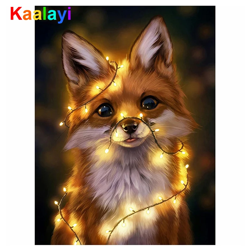 

Diy 5D Full Diamond Painting Light Christmas Little Fox Drawing Diamond Embroidery Animal Cross Stitch Needlework Handmade Zs042
