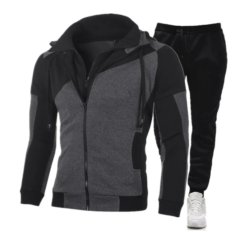 

2021 new spring men's suit thick hooded jacket + pants 2PC set of men's brand hoodie zipper track suit men's sports suit