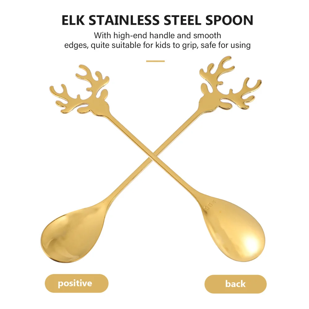 

2pcs Stainless Steel Coffee Spoons Elk-shaped Stirring Spoons Christmas Spoons
