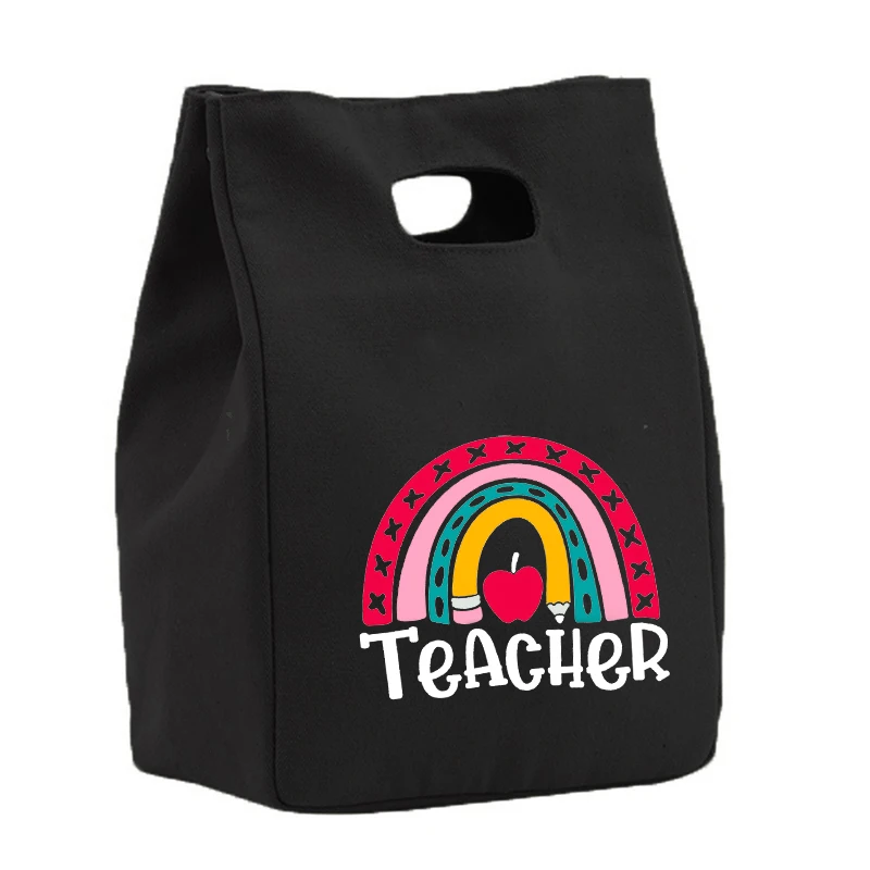 Rainbow Best Teacher Ever Life Lunch Thermal Insulated Tote Bag Canvas Travel Picnic School Food Storage Bolsa Comida Trabajo images - 6