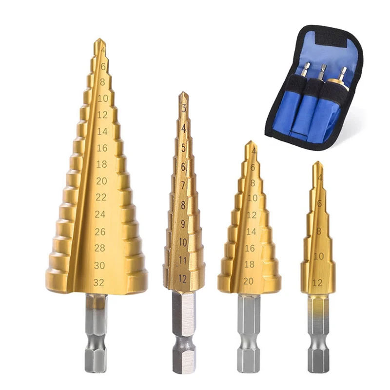 Сверло ступенчатое из быстрорежущей стали с титановым покрытием для дерева и