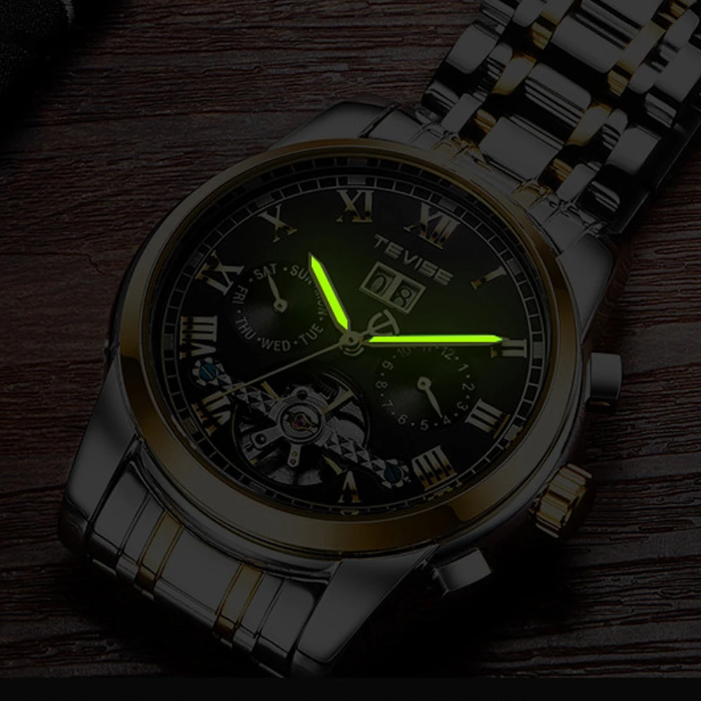 TEVISE, мужские часы, автоматические механические часы, мужские Tourbillon, водонепроницаемые часы со скелетом, мужские наручные часы, Relogio Masculino