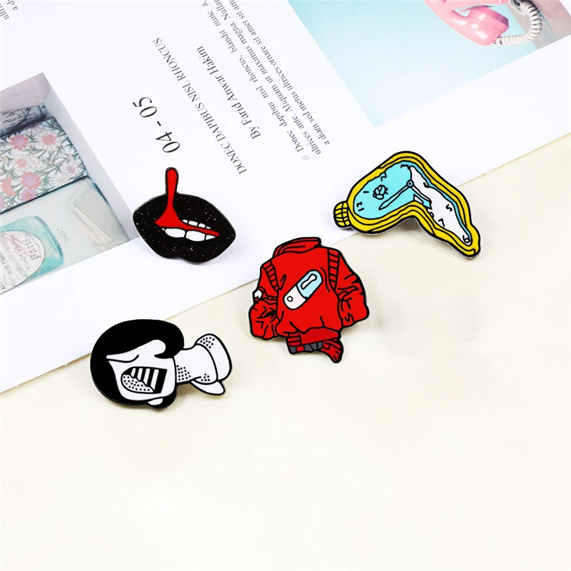 Коллекция панк брошь странные глаза губы эмалевые булавки витые часы женские