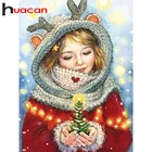 Huacan алмазная вышивка Новогодняя елка 5D Diy картины на стене алмазная мозаика полная выкладка девуш какартины из страз