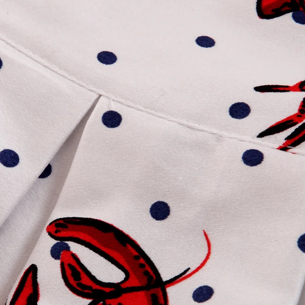 Юбка миди с принтом омаров повседневная винтажная плиссированная Однотонная