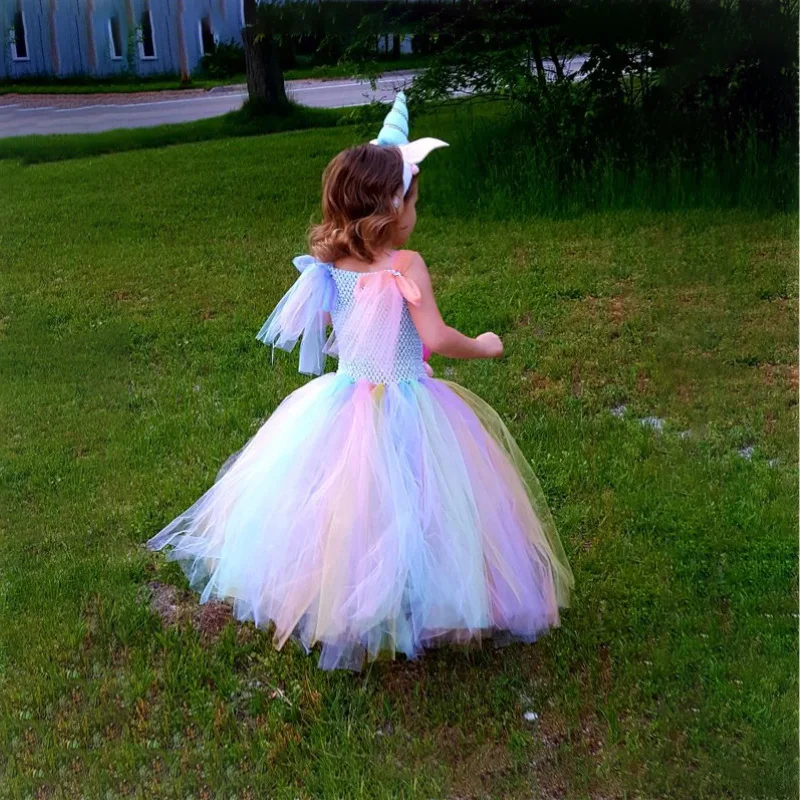 Детское платье с единорогом для девочек Бальное цветочной аппликацией Платья