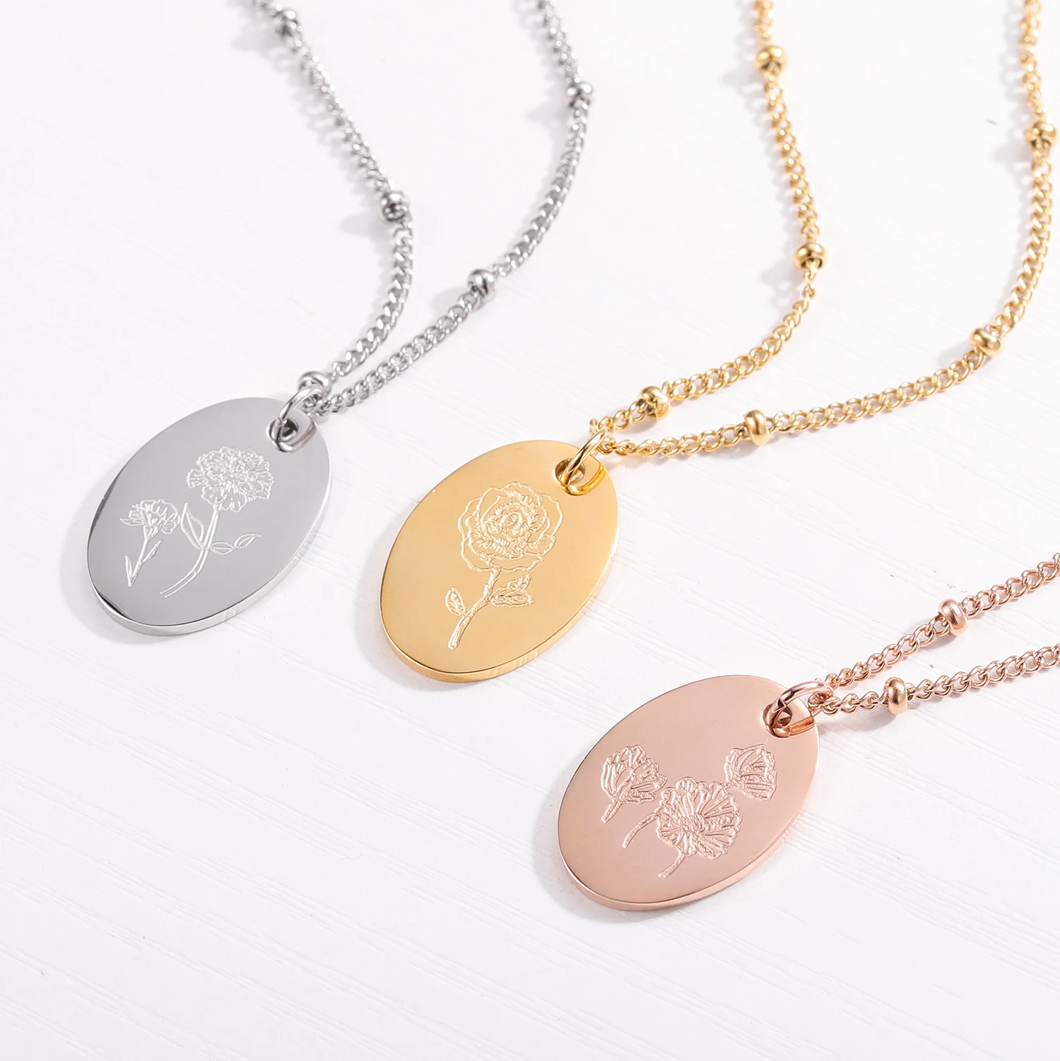 Ожерелье овального стержня из нержавеющей стали с гравировкой для женщин