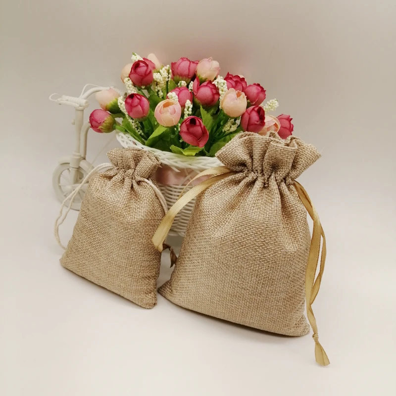 50pcs Jute Zakjes Jute Linen Drawstring Bag Wedding Gift Bag Gift Packaging Bag Jute Bag For Christmas Party Jewelry Pouch Sack