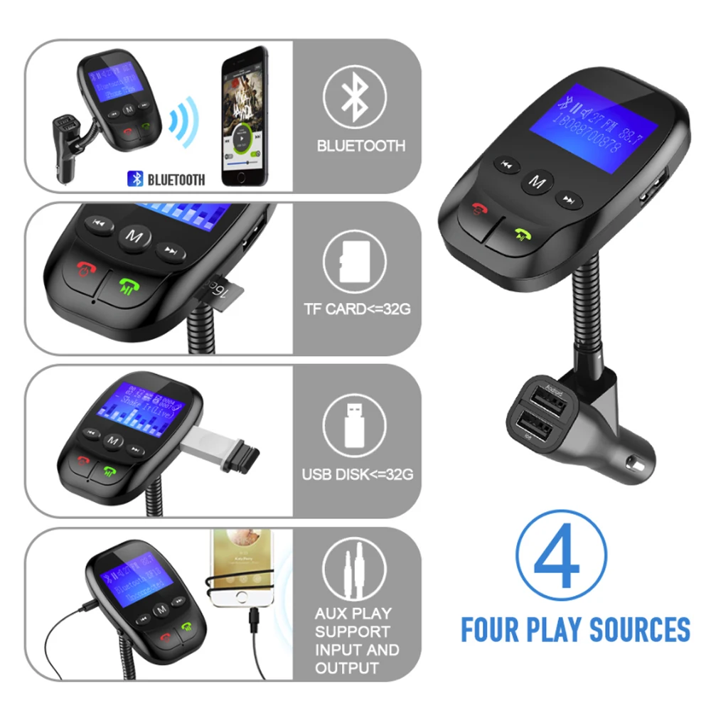 Wireless FM Transmitter Bluetooth AUX Radio Adapter Modulator Handsfree Music Mp3 Usb Player Audio Car Kit Cal | Автомобили и