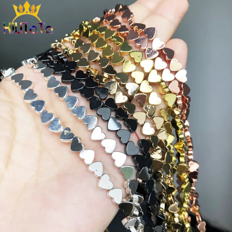 Бусины Из Гематита в форме сердца 5*6 мм натуральный черный золотой бисер