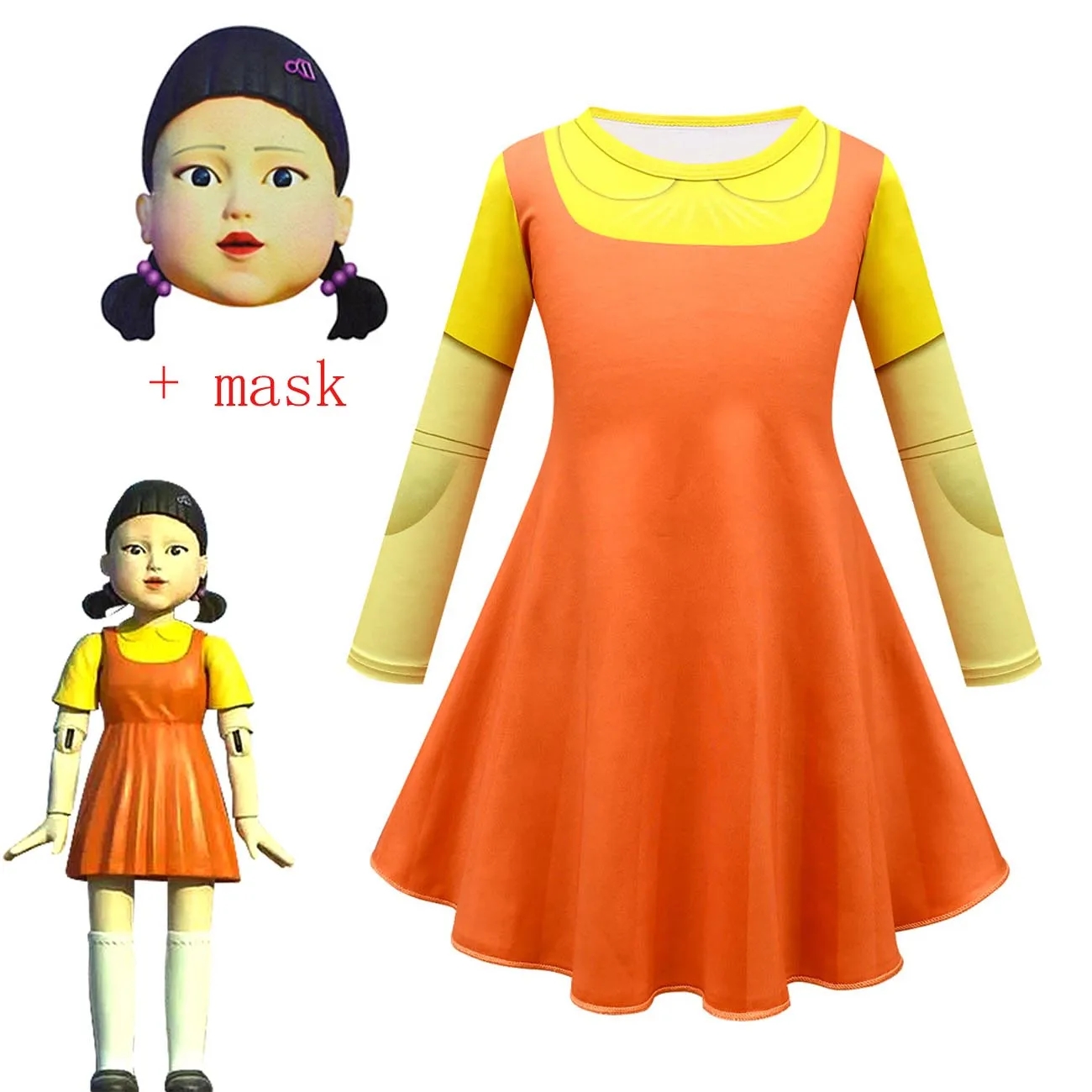 

Детское платье для девочек игра кальмар деревянный мужской косплей костюмы карнавальвечерние одежда Детские Необычные наряды с длинным ру...