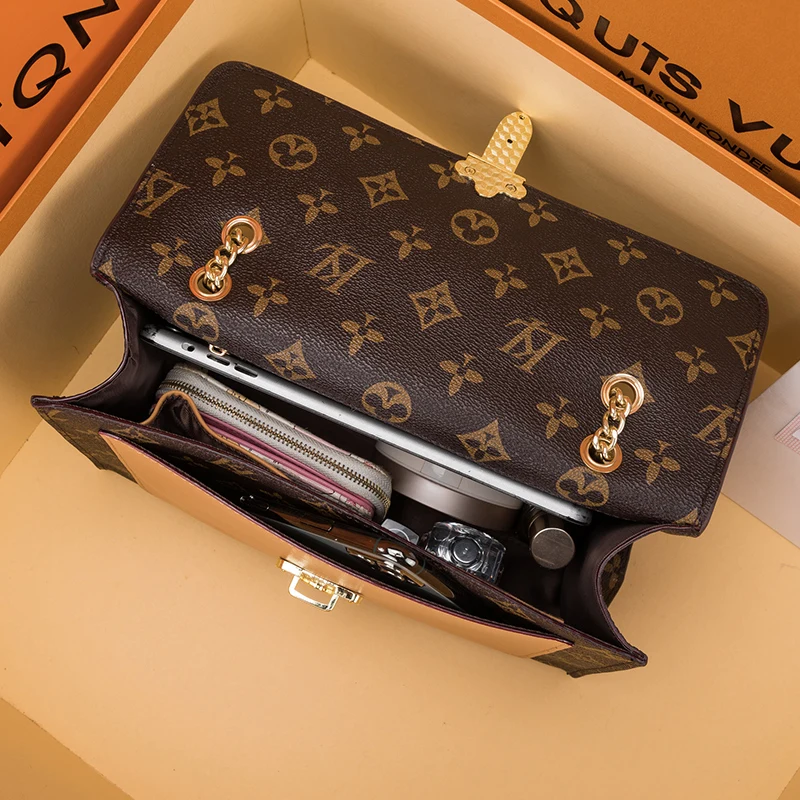 

2021 New Fashion Genuine Leather Handbags Printing All-match Shoulder Messenger Small Square Bag Simple Chain Bag Sac Luxe Femme
