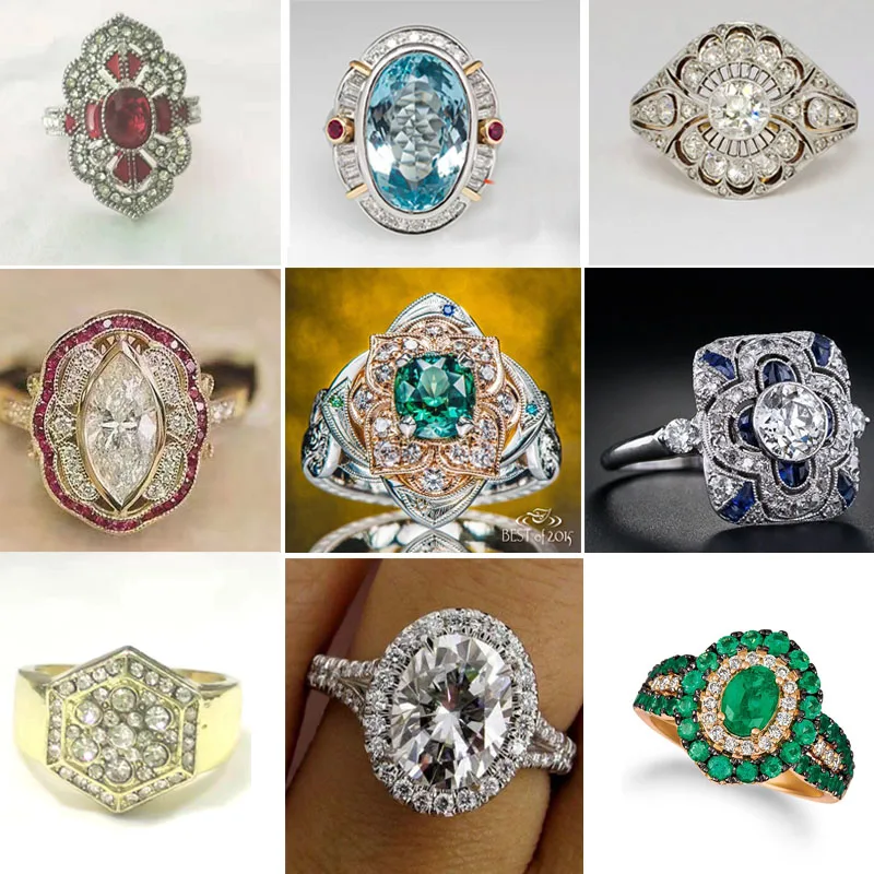

Fashion Geometric Crystal Micro Paved Rhinestone Zircon Ring for Women Female Party Wedding Jewelry