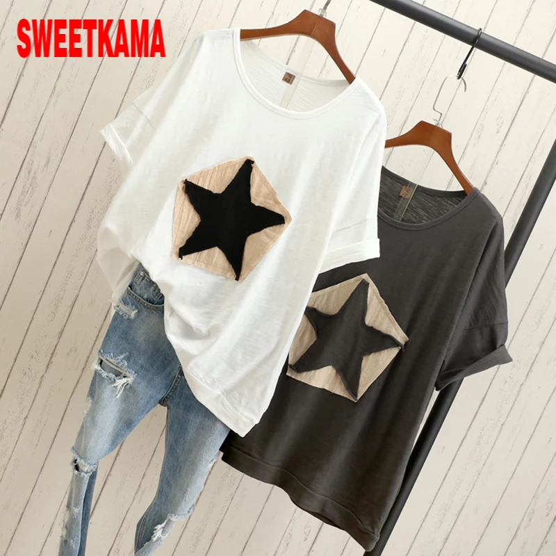 Женская свободная футболка размера плюс в стиле Парижа модная повседневная