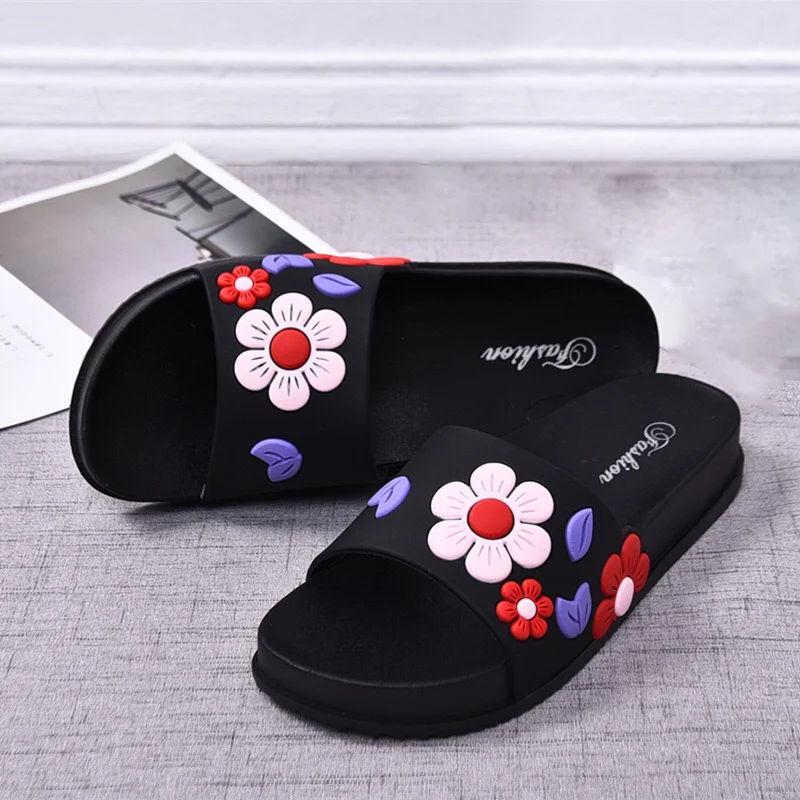

2021 Women Slippers flower Print Slides Shoes Summer Sandals Female Cute Girls Comfort Casual Flats Candy Color Ladies TX3
