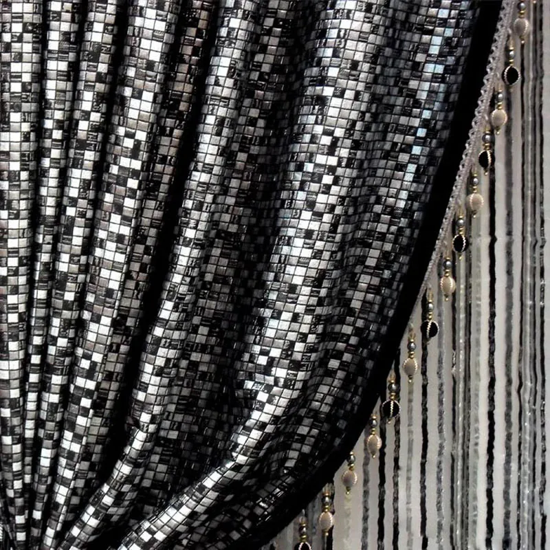 Черная штора с мозаикой вышитая черная мосечная плитка классический дизайн