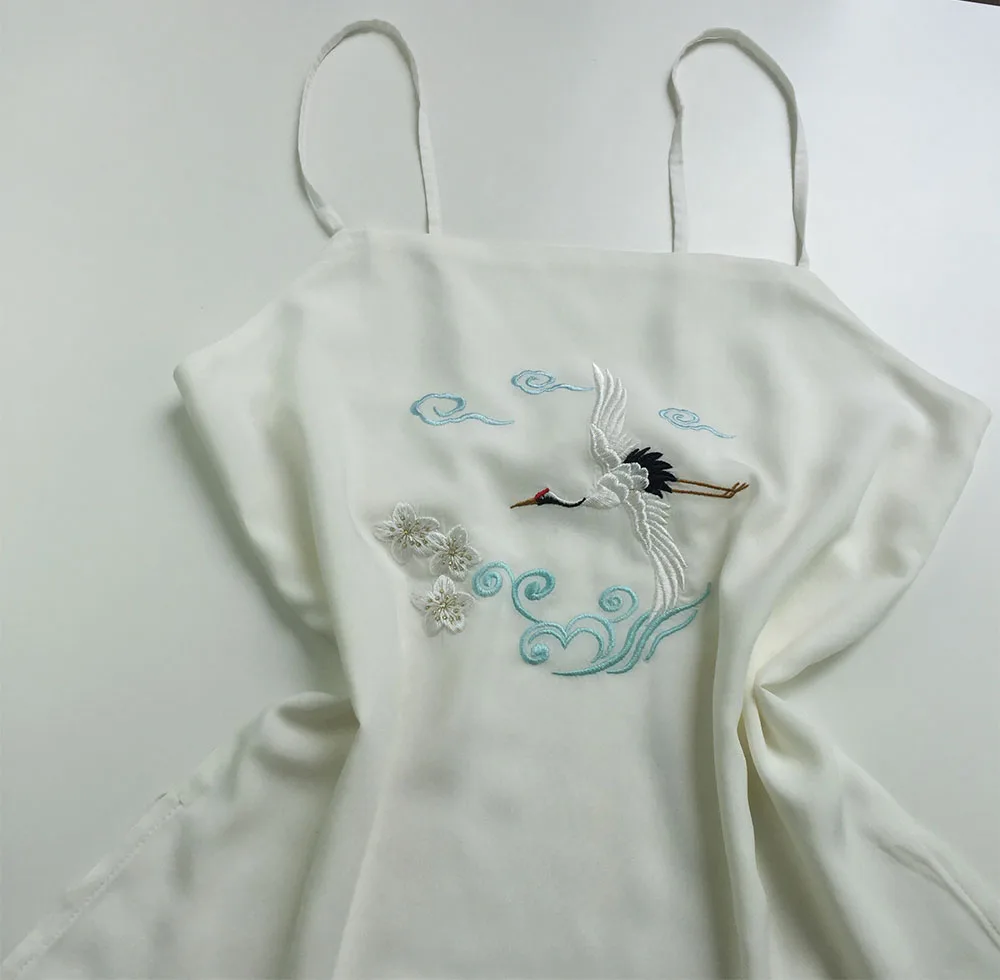 Китайский стиль женский hanfu костюм-ночная сорочка с вышивкой кран одежда Традиционный китайский красивый топ на бретелях для женщин hanfu