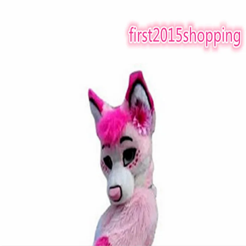 Профессиональный розовый длинный мех Хаски маскарадный костюм лиса собака для
