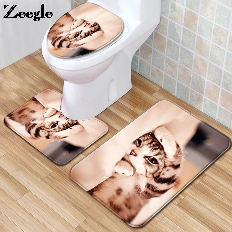 

Туалетный Коврик в Ванная комната украшения дома ковер набор милые животные Коврик для ванной с принтом с объёмным рисунком из мультиков абсорбент ног коврик набор