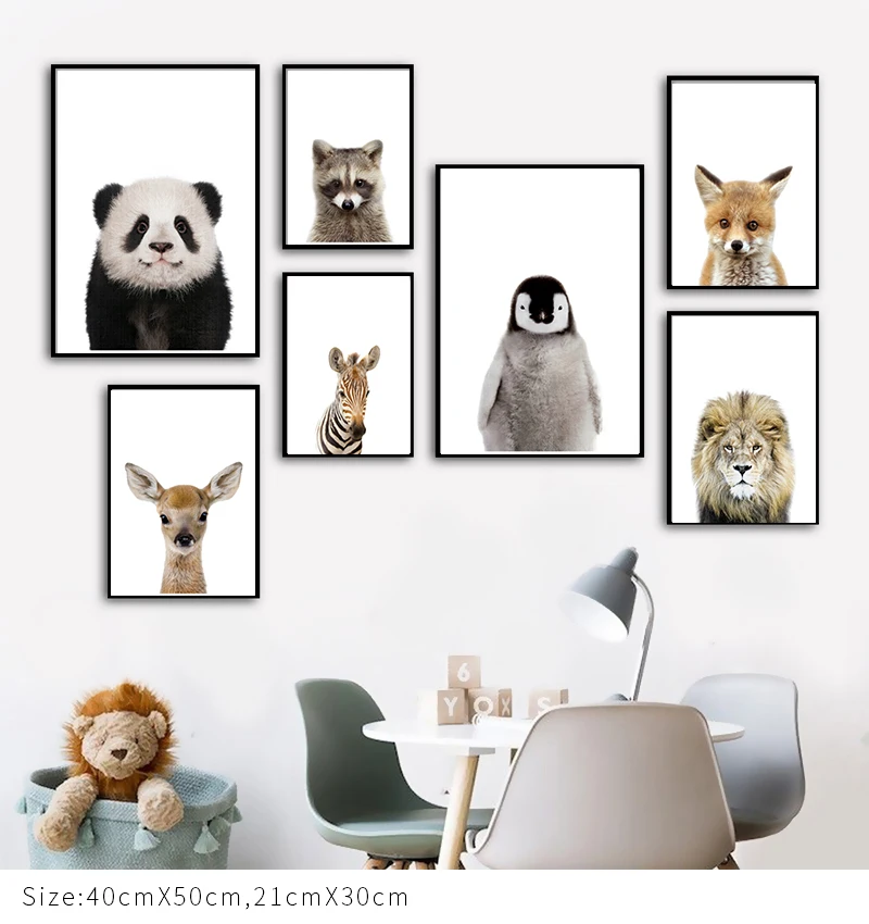 

Baby Animals Canvas Poster Nursery Lion Panda Monkey Wall Art Print Modern Animal Painting Nordic Kid Bedroom Decoration Picture