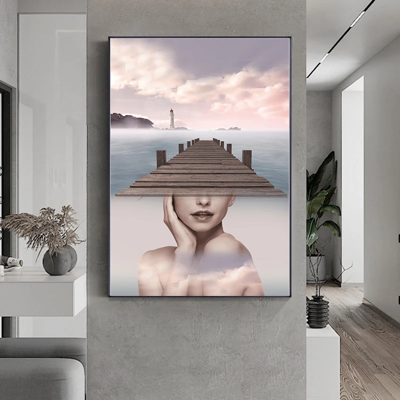 Фотография на холсте с изображением современной девушки черно белые настенные