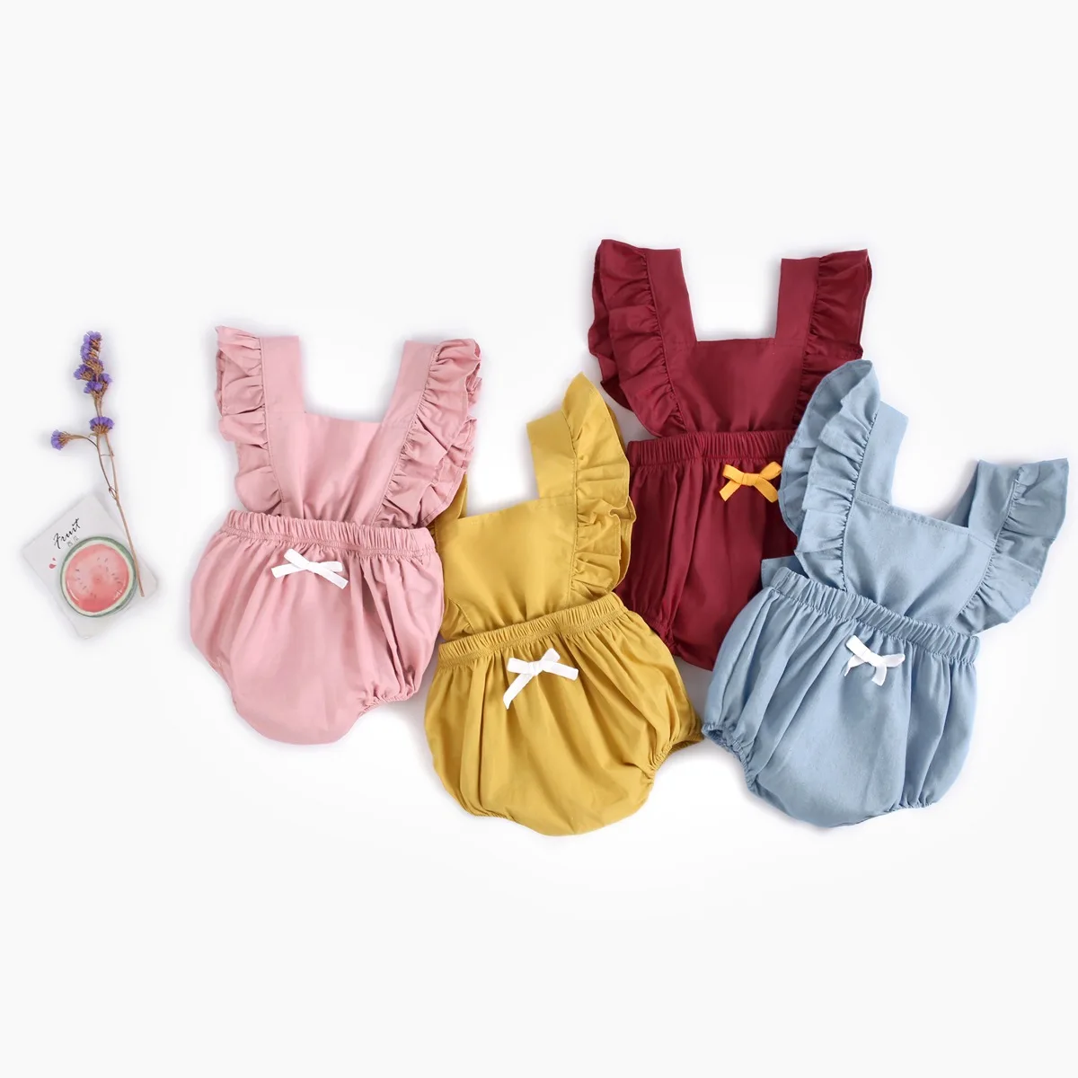 

Summer Baby Girls Clothes Suit Sleeveless Cotton Ruffles Sleeve Romper Newborn Baby Girls Bow Jumpsuit Korean Style Ropa