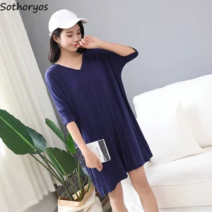 Women Nightgowns Summer Half Sleeve Nightdress Solid Loose Simple Home Lounge Wear Modal Comfortable Daily Nightwear Plus Size