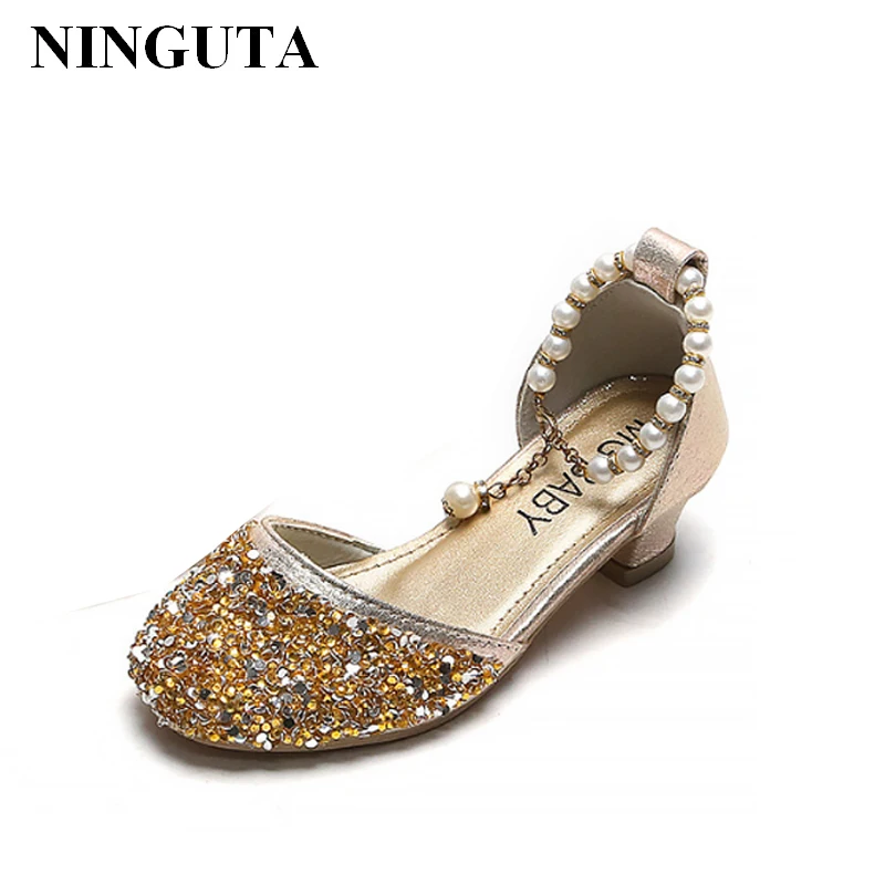 

Cute princess sandals with Pearl sequins girls shoes for dance party Shiny kids shoes