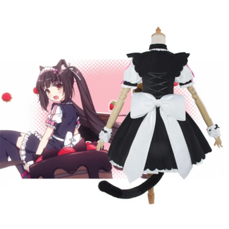 Костюм Anime Chocola NEKOPARA Cosplay Vanilla Maid Dress с париком для женщин-кошек Neko Girl Game.