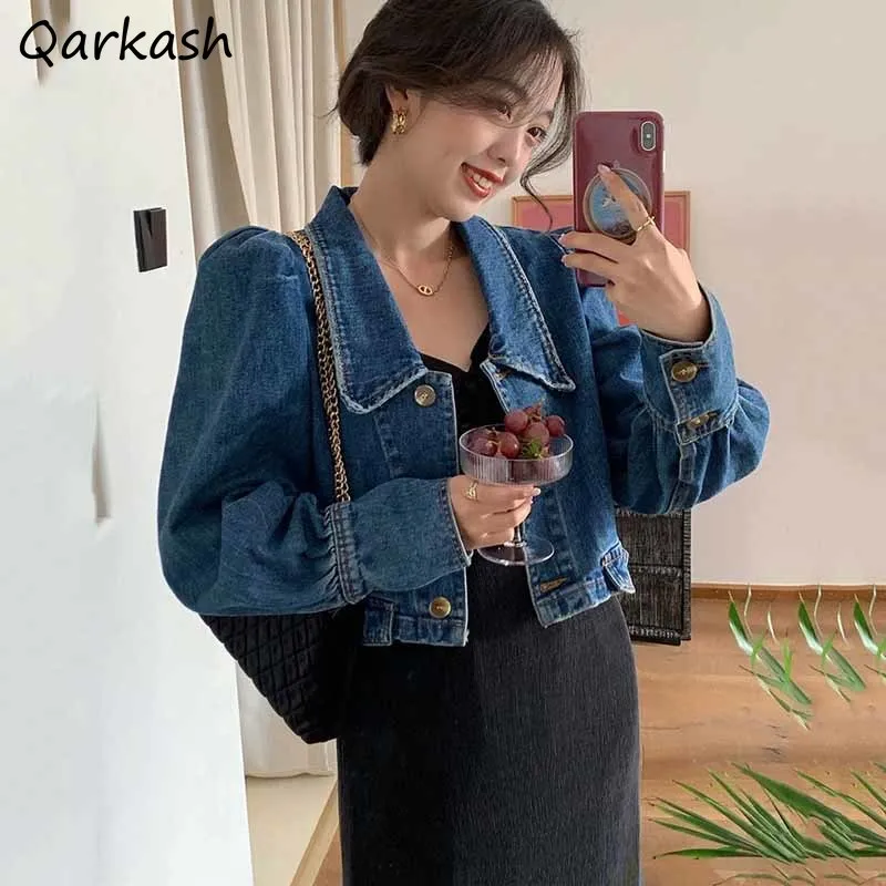 

Cropped Jackets Women Denim Elegant Puff Sleeve Retro Temperament Feminine Design High Quality Trendy Street Outwear Spring Ins