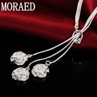925 sterling silver fashion elegant plant three flowers necklace for women wedding party jewelry gift