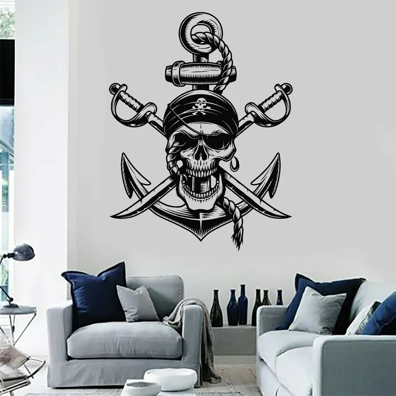 Пиратская символика веревка с черепами Якорь Морской стиль стикер стены винил
