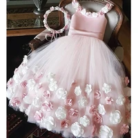 hot long girls pink girls ball gown birthday new year party dresses celebration gowns flower girl dresses 2021 with flowers