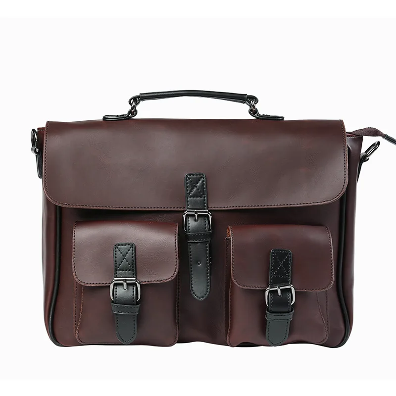 Top Quality Laptop Briefcase Crazy Horse Genuine Leather Laptop Bags Notebook PC Shoulder Bag For Business Man Vintage Bags