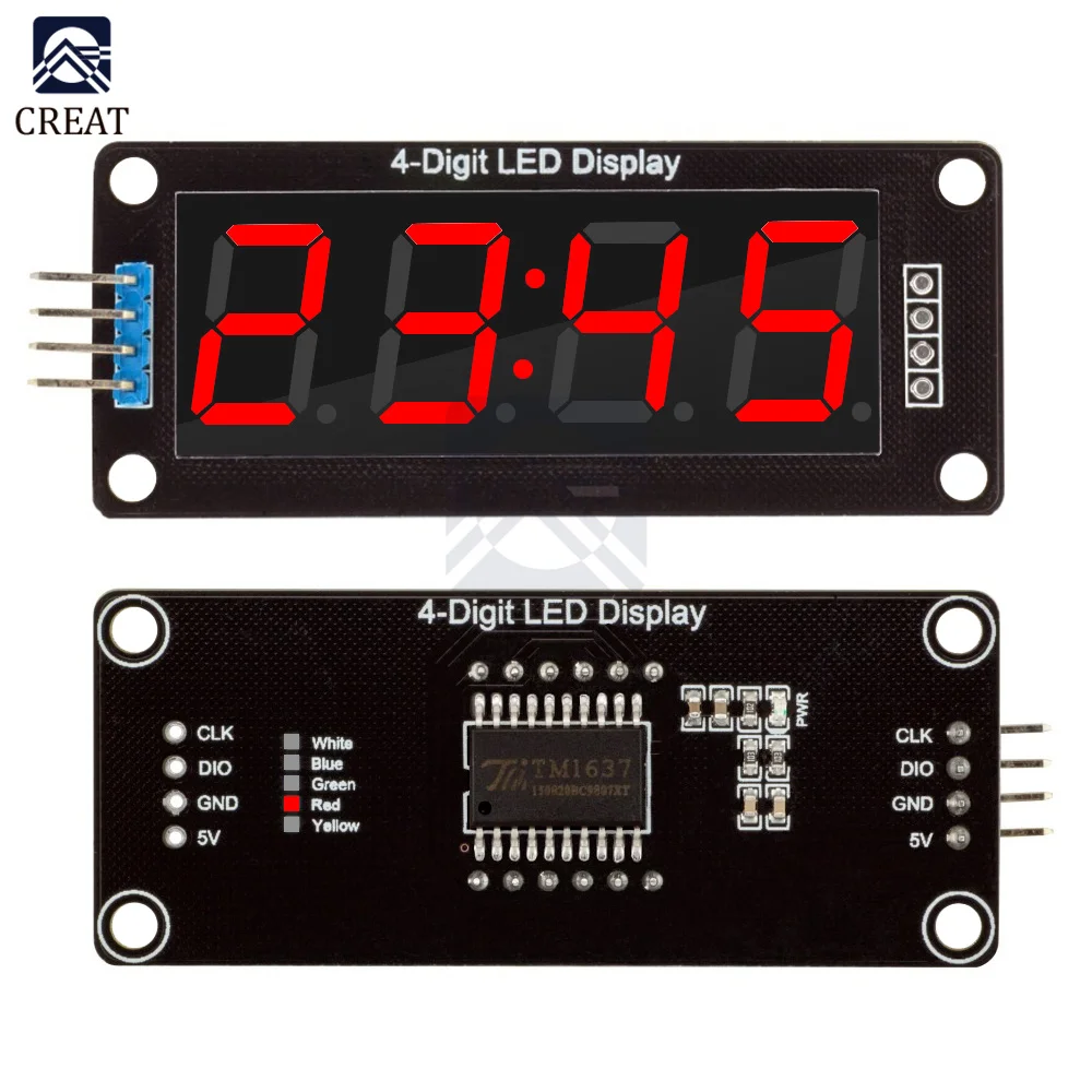 

TM1637 4-Digit 0.56 RED Digital LED Display Tube Decimal 7 Segments Clock Double Dots Module 0.56 inch For Arduino