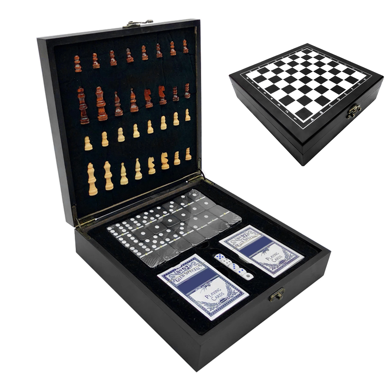 

Entertainment Game 4-IN-1 Chess Set Kids Adults Chess Board Games For Playing Chess Cards Dices Dotted Tiles