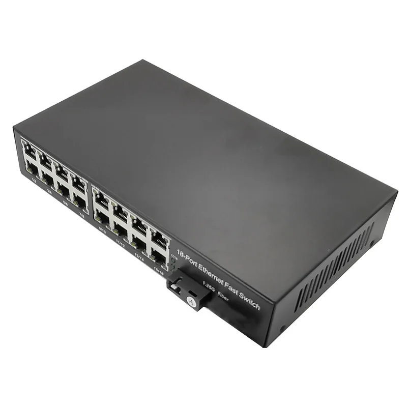 Ethernet коммутатор Gigabit волоконно оптический медиа конвертер одномодовый 16 RJ45 1 SC