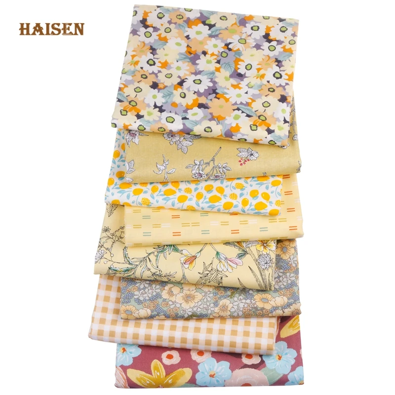 Tecido de algodão estampado, amarelo, série floral, para acolchoar, costura artesanal, faça você mesmo, material de folha para bebê, metro