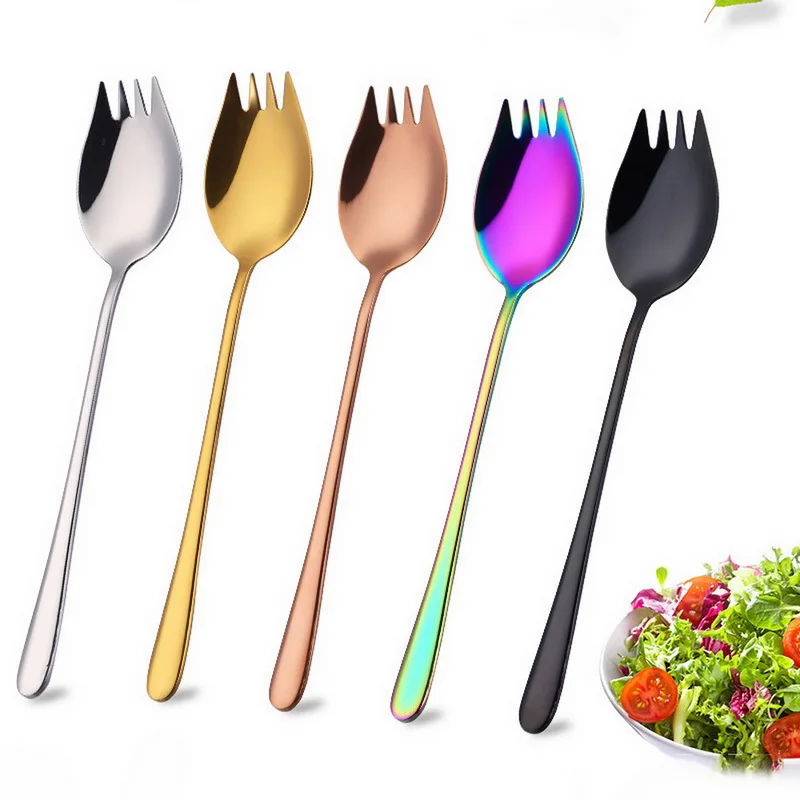 

2PCS Colorful Salad Spoon Fork Salad Spoon Stainless Steel Cutlery Set Serving Spoon Set Unique Spoons Fork Utensils Set