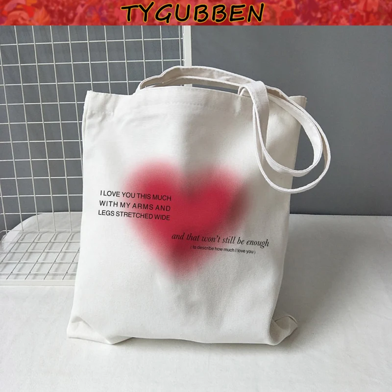 

Korea Ulzzang Ins Heart Harajuku Women Shoulder Bag Art Gothic School Bag Y2k Anime Canvas Bag Large Capacity Casual Shopper Bag