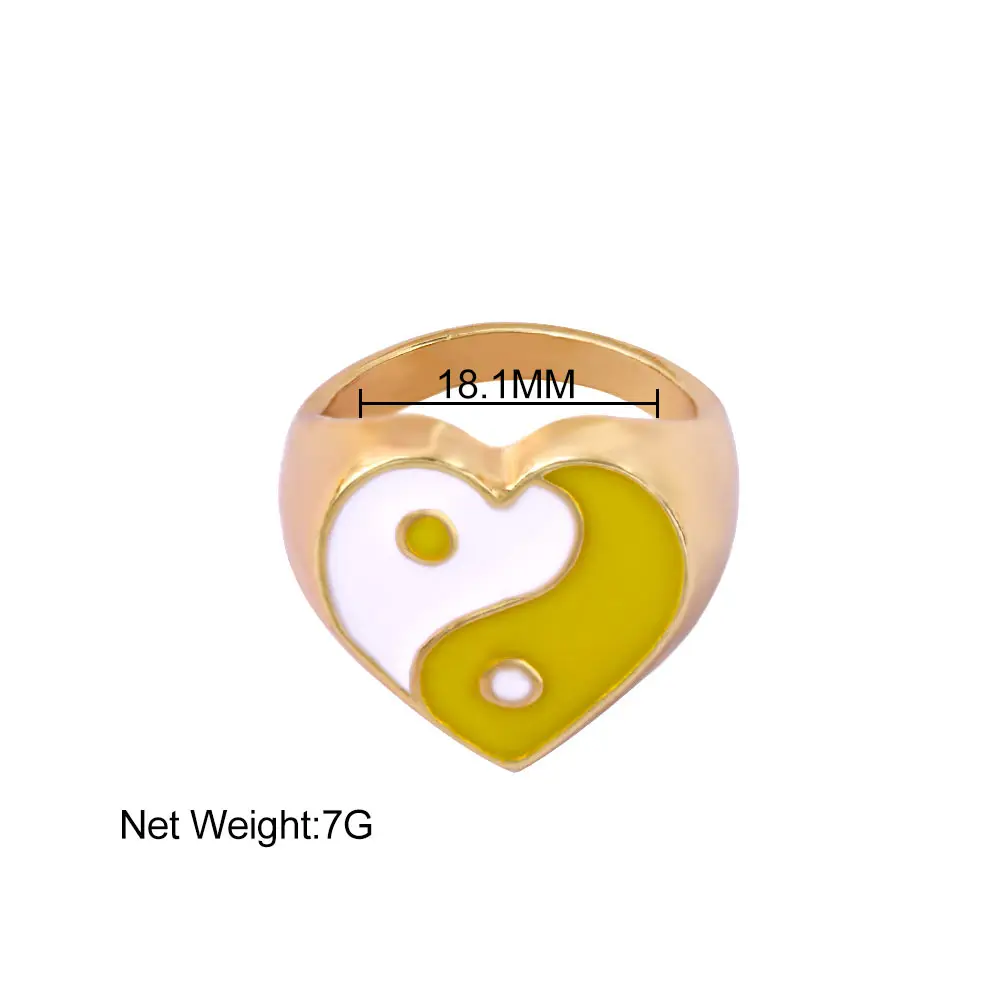 

Fashionable Simple Chunky Heartshaped Yin Yang Tai Chi Enamel Ring for Women Punk Gold Silver Color Finger Ring 2021 New Jewelry