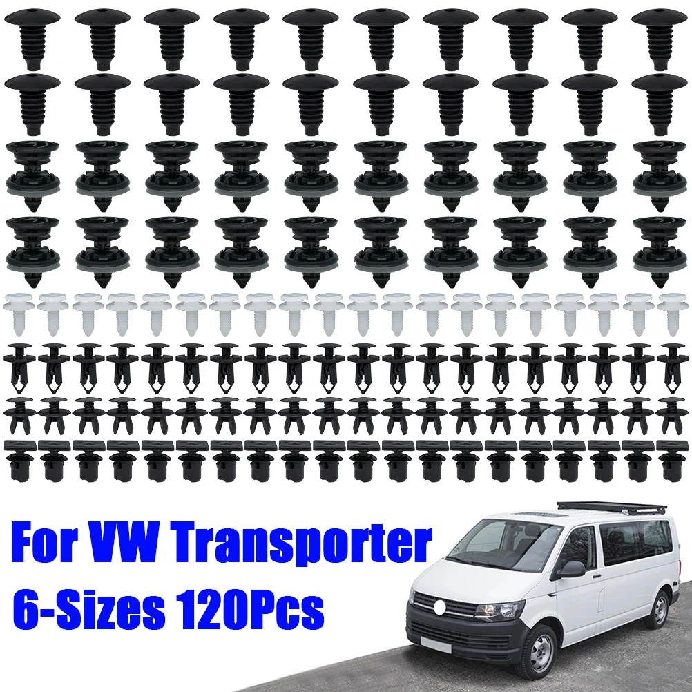 120PCS 6 Sizes Car Door Trim Panels Clips Auto Body Push Pin Rivet Interior Roof Carpet Retainer For VW Transporter T4 T5 T6