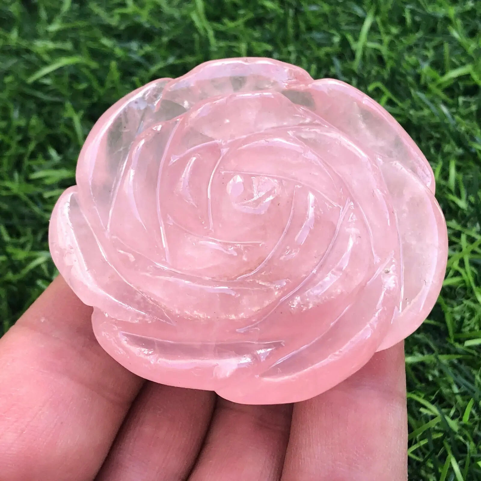 

Natural pink rose quartz hand carved crystal rose reiki treatment